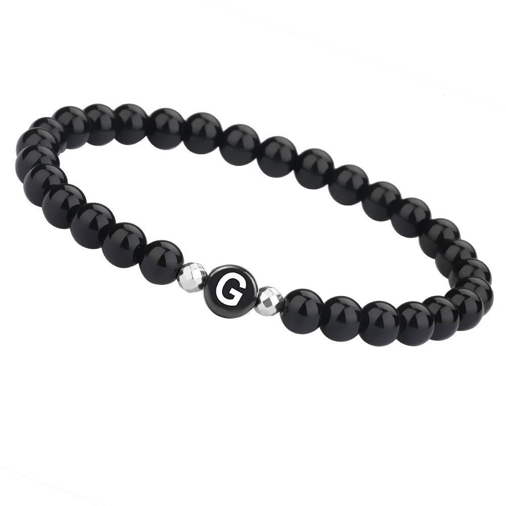 26-Letter Faux Agate Black Beaded Bracelet – Unisex Fashion Jewelry