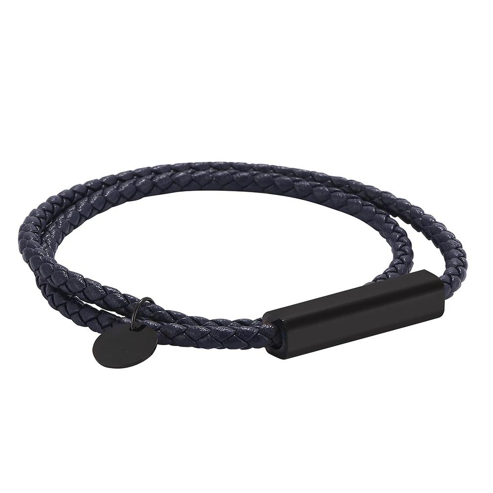 

Мужская мода классический синий плетеный кожаный браслет из натуральной кожи для влюбленных подарочный браслет Wearing Length 205mm темно-синий