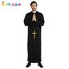 Elegant All-black Long Robe For Men Perfect For Western-themed Halloween Parties And Stage Performances