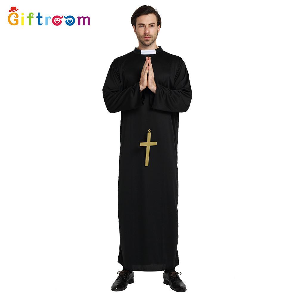 Elegant All-black Long Robe For Men Perfect For Western-themed Halloween Parties And Stage Performances