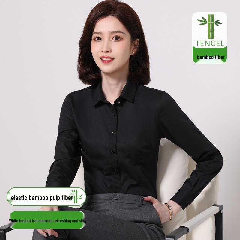 Women's Slim Fit Long Sleeve Bamboo Fiber Anti-Wrinkle White Shirt for Business or Casual Wear