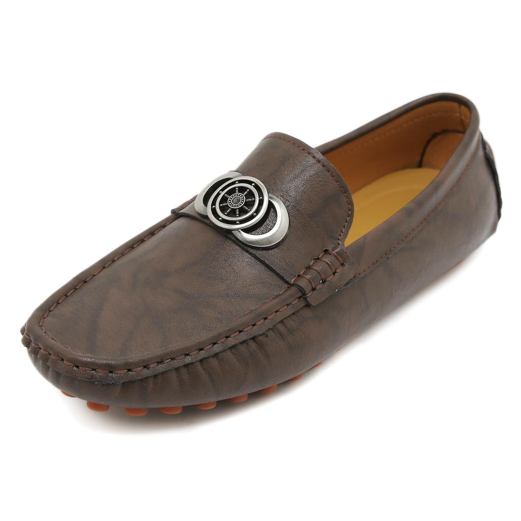 Fashion New Metal Buckle Slip-On Flats Moccasin Genuine Leather Mens Loafers Comfortable Casual Walking Shoes Man Office Business Shoes