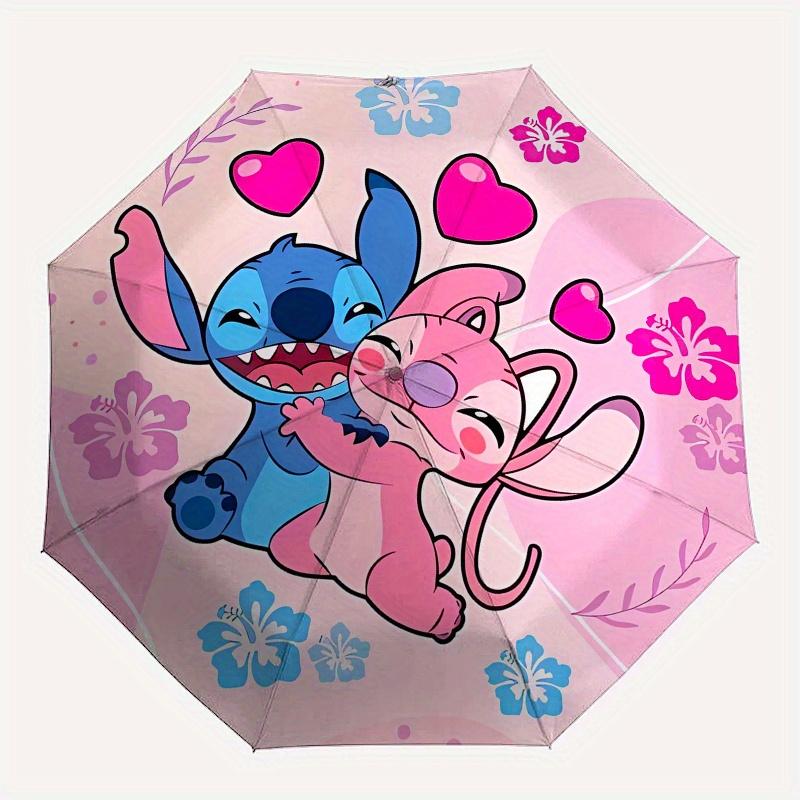 Stitch,Angel Automatic Umbrella   Tri Fold Portable Umbrella, Best Holiday Gift for Men and Women, Durable Iron Frame, Playful Design, Sturd