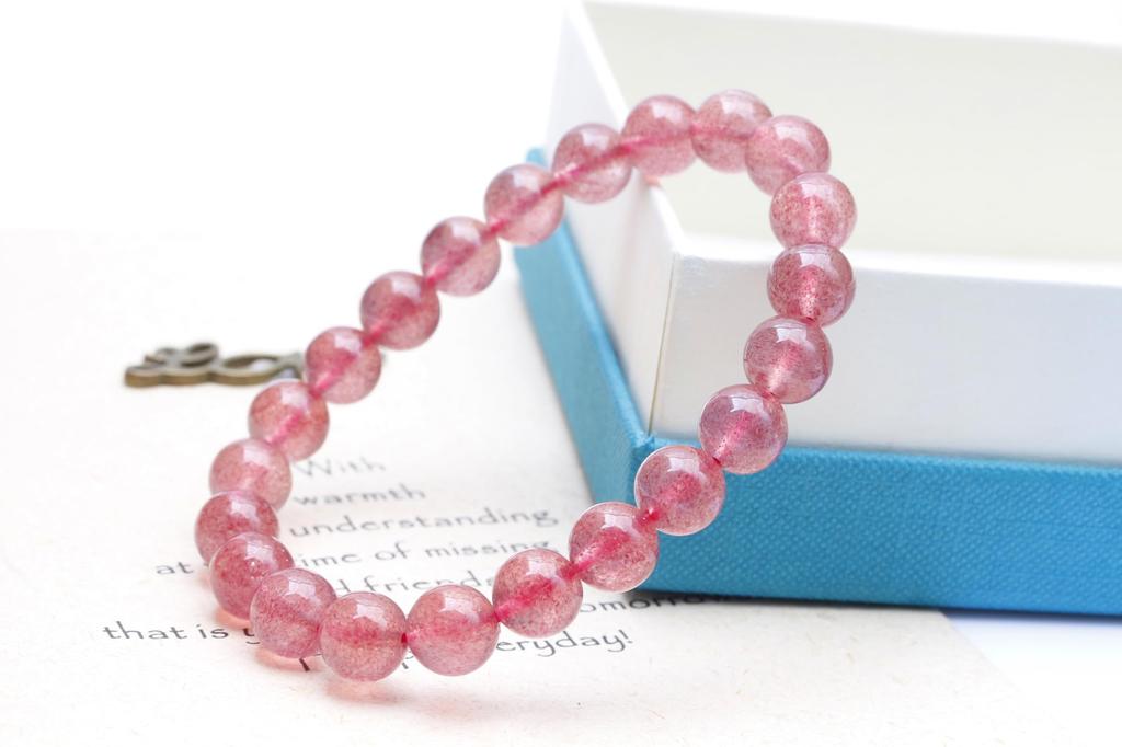 [K.KOUOKU] Strawberry Quartz Bracelet, 9mm, Power Stone, Love Luck, Gift, Natural Stone, Prayer Beads (Strawberry Quartz - 9mm)