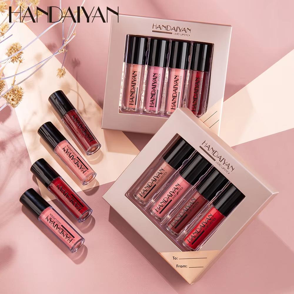 HANDAIYAN 4-Piece NonStick Cup Lip Gloss Set Lip Tint Matte Finish Velvet Liquid Lipstick