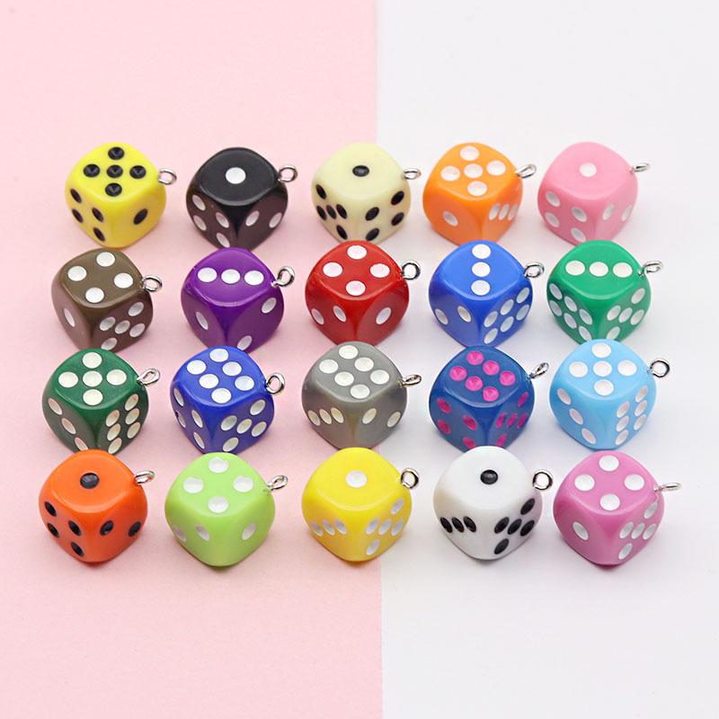 14mm Colorful Acrylic Dice Shaker Pendant Charm for DIY Jewelry