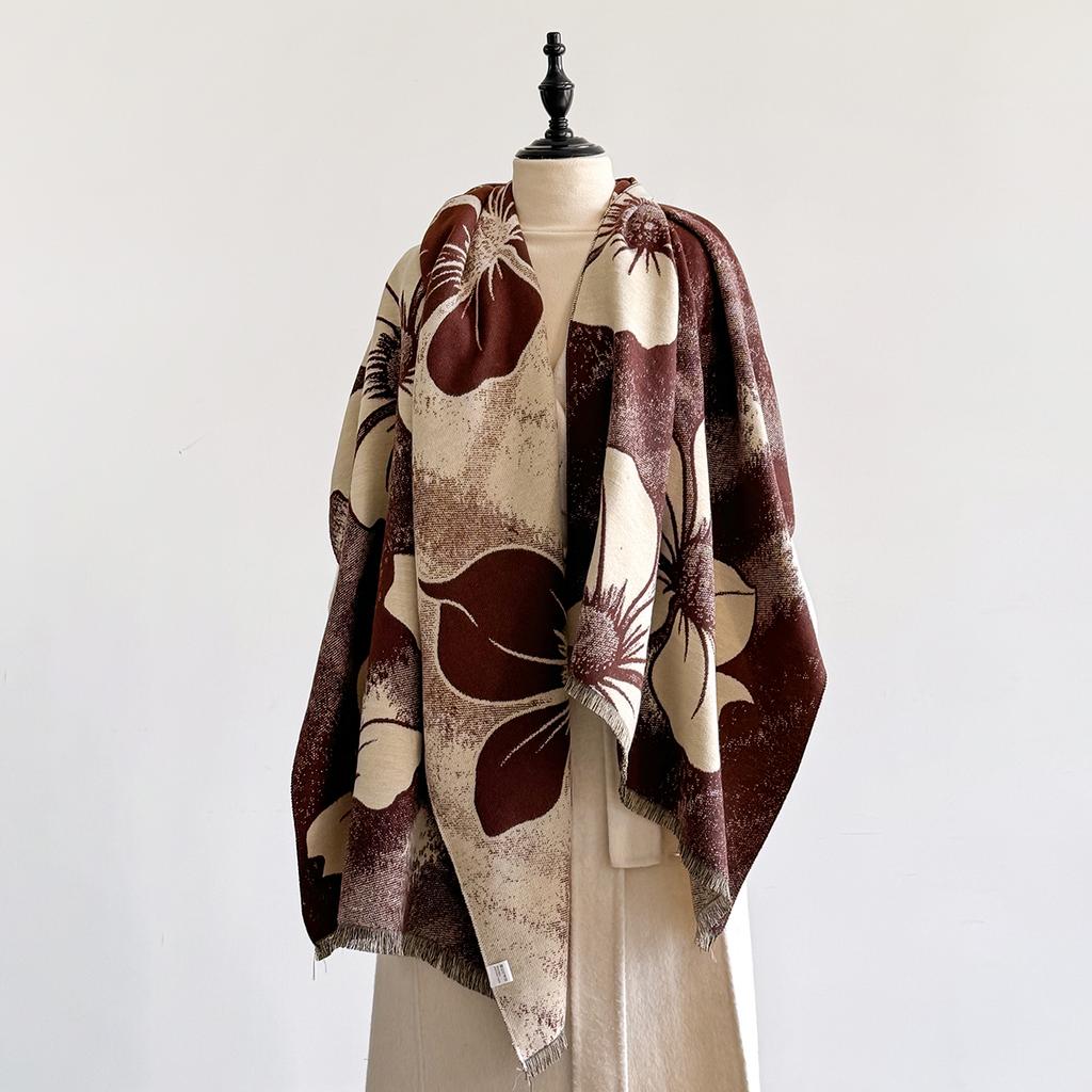 Autumn/Winter Floral Warm Scarf Luxury Tassel Pashmina Shawl Women's Imitation Cashmere Thickened Warps Coldproof Blanket