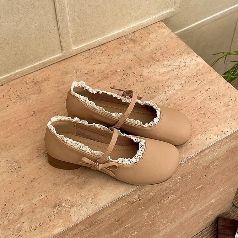 

2025 new French retro Mary Jane shoes women s word with shallow mouth single shoes with skirt ballet shoes small fragrance 40 абрикосовый