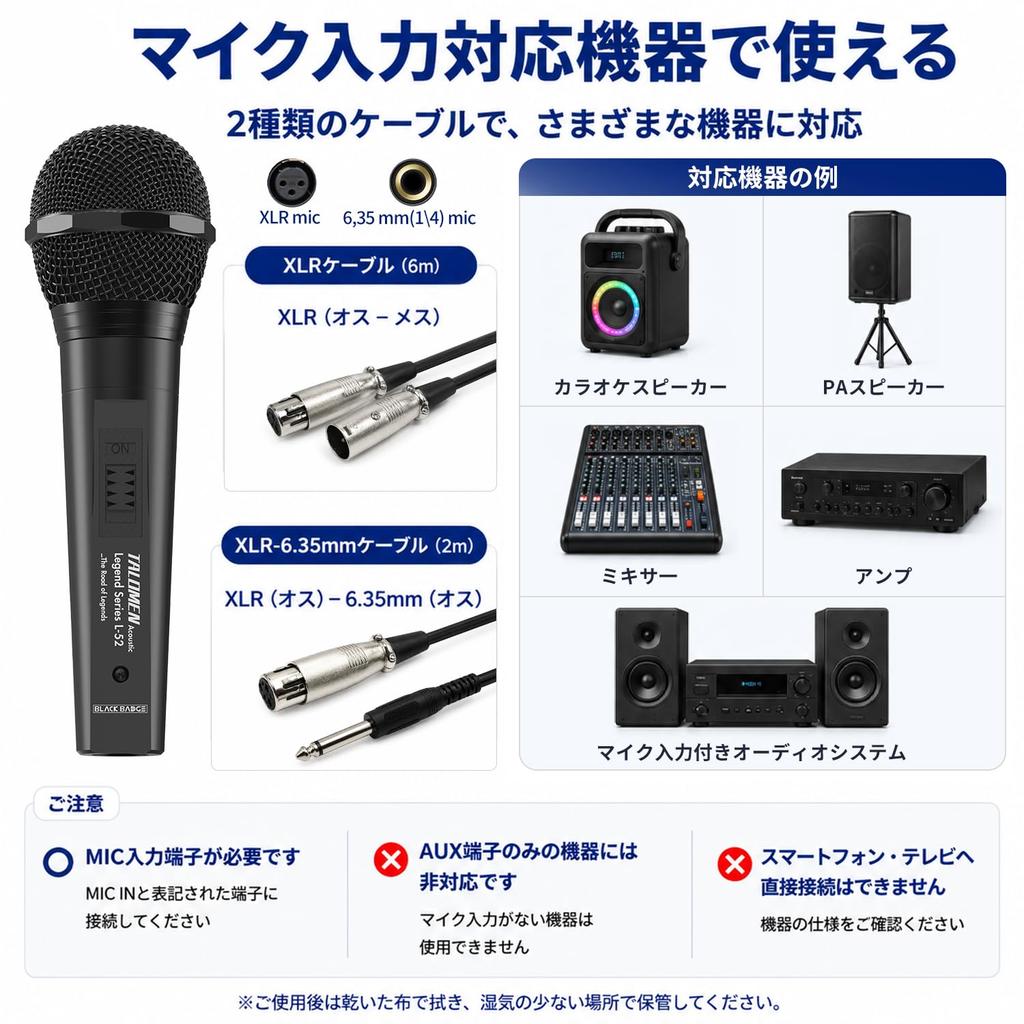 talomen L52 Wired Dynamic XLR Microphone, Black