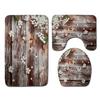 Wood Grain Board Texture Toilet Carpet Set Bathroom Non-Slip Floor Mat Doormat