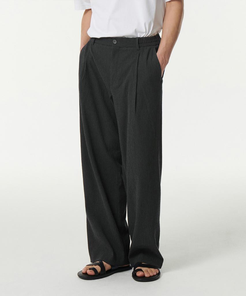 Musinsa Standard Crinkle One-Pleat Wide Elastic Pants [Dark Gray]