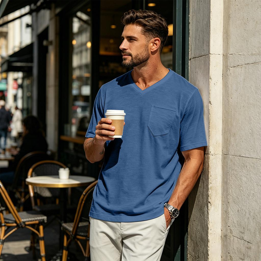 Camicia Casual Leggera a Maniche Corte con Scollo a V da Uomo con Tasca polo da uomo camicie da golf da uomo t-shirt camicie da uomo