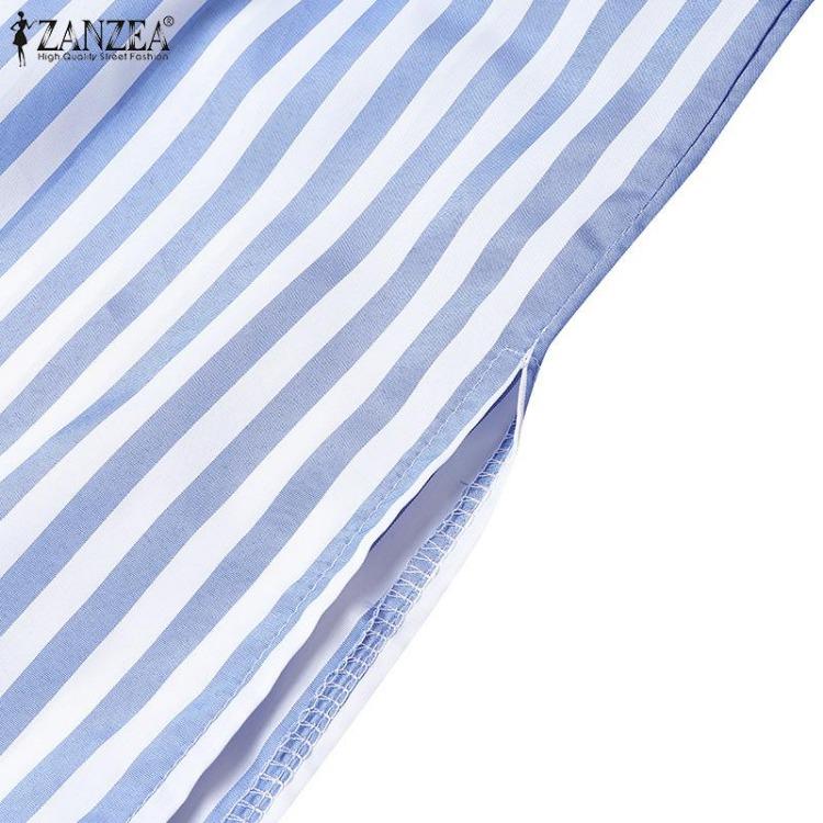 Loose Casual Short Sleeve Stripe Shirt Dress Women Turn Down Collar