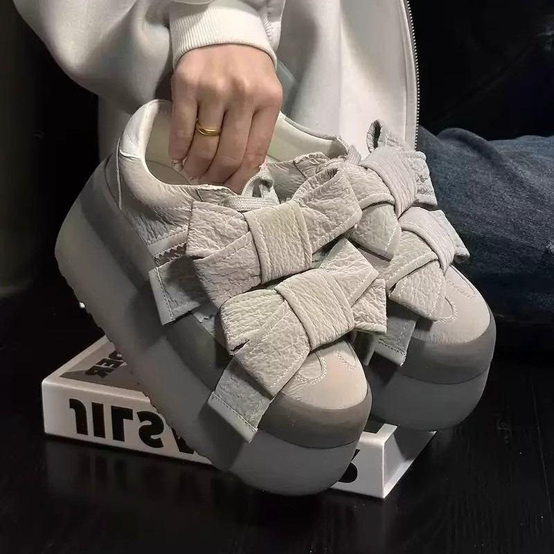 Bow Lace-up Muffin Platform Women's Versatile Small Height Increase Casual Shoes Board Shoes Single Shoes Tide