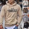 Plus Size Winter Hoodie Letter Pattern Hooded Hat Long Sleeves Pullover Soft Drawstring Plush Embroidery Men Autumn for Daily Wear