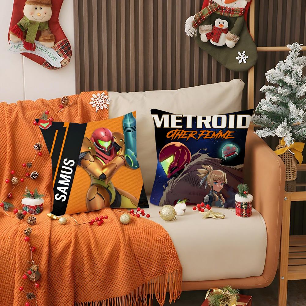 Game M-Metroid Cool Soldier Pillow Case Pattern Printed Pillowcase for Living Room Sofa Cushion Cover & Bedroom Decor