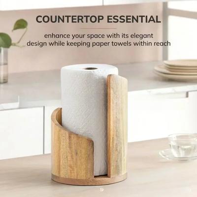 Paper Towel Holder for Kitchen Countertop with Wood Base and Metal Rod Suitable for Large Paper Towels 11 5 8 25 Inches