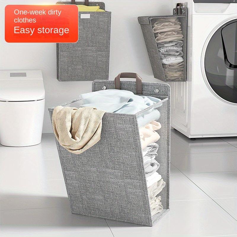 Foldable Hanging Laundry Hamper with Lid, Collapsible Fabric Closet Organizer, Wall Mount Storage Bin for Bathroom Bedroom