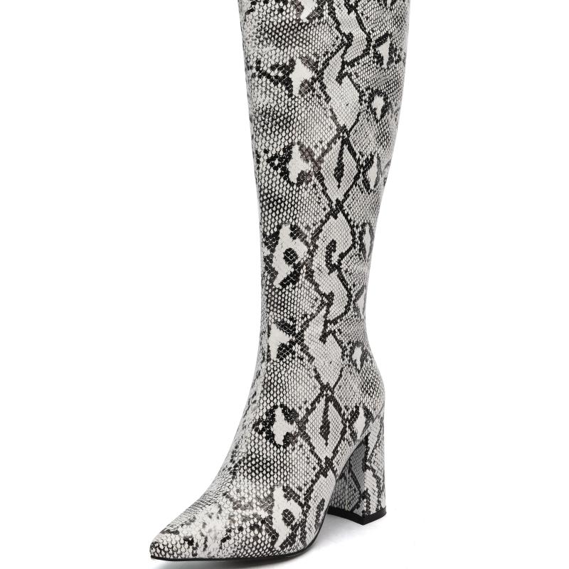 Black White Knee High Boots Women Winter Shoes 2024 Sexy Blue Western Women's Cowboys Long Boot Big Size Footwear Brand