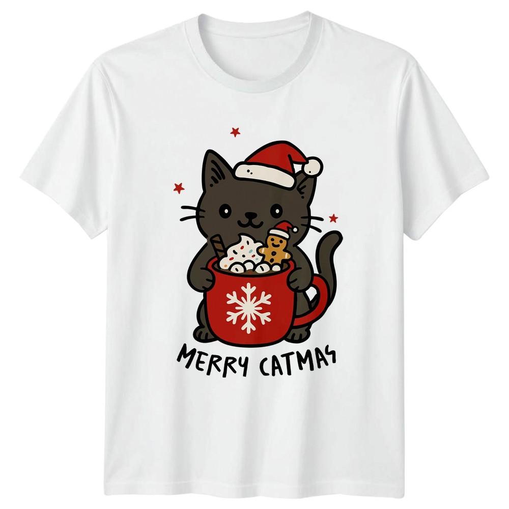Merry Catmas Christmas Cat Hot Chocolate Unisexs Unisexs Graphic Tee S