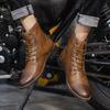Autumn New Customized Handmade Leather Men's Boots, Retro Round Toe Fashionable Formal Wear High-quality Genuine Leather Shoes