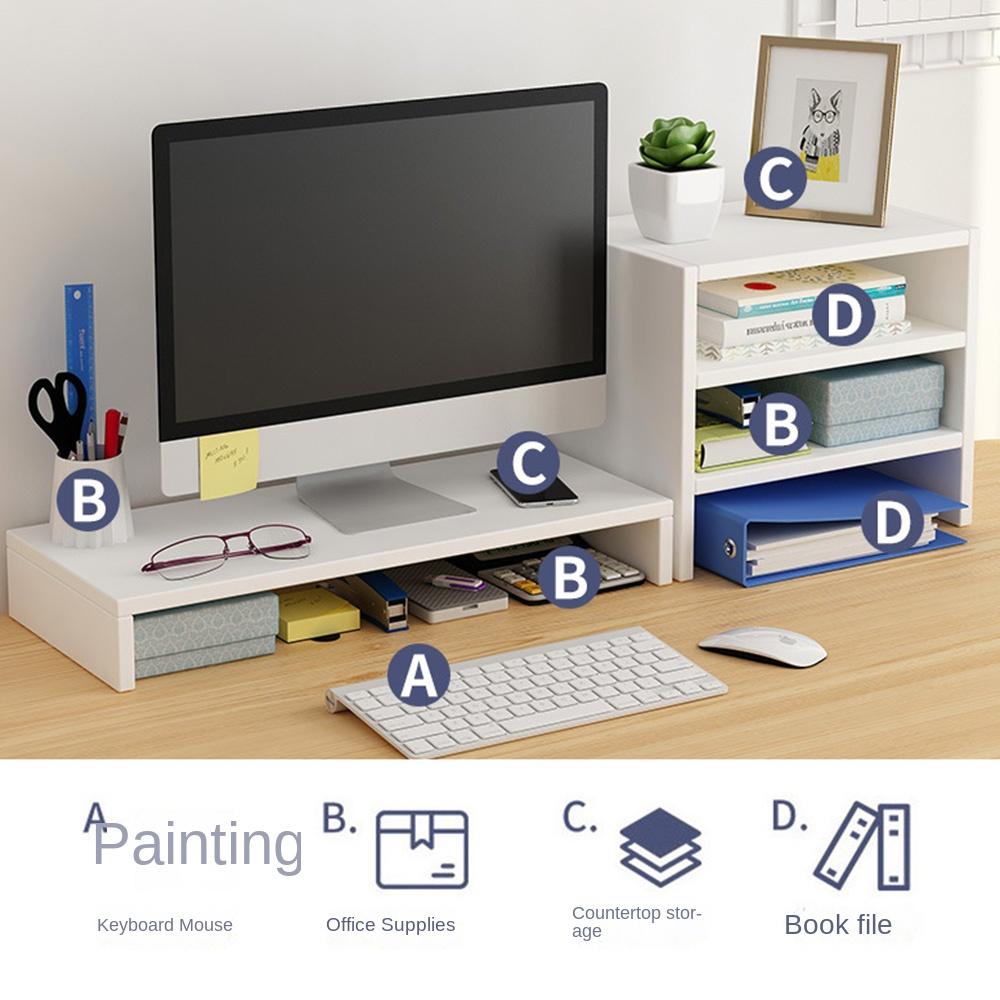 Stable Base Wood Desktop Computer Stand Easy Assemble Elevated Computer Holder  Computer Table