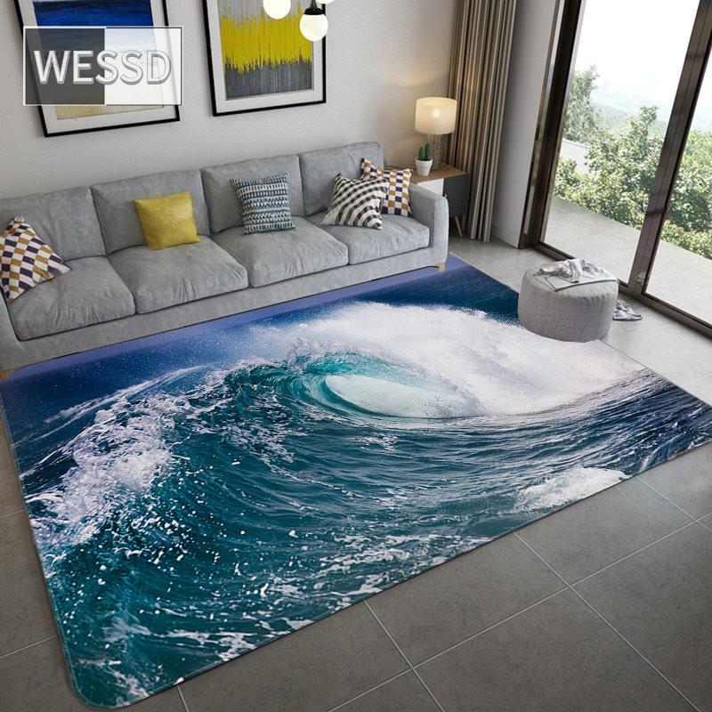 

3D большой ковер с морской волной для украшения гостиной, мягкий противоскользящий ковер для ванной комнаты, напольный коврик, ковер для спальни, кухонный ковер, ковер для дивана 120x160cm 1pcs
