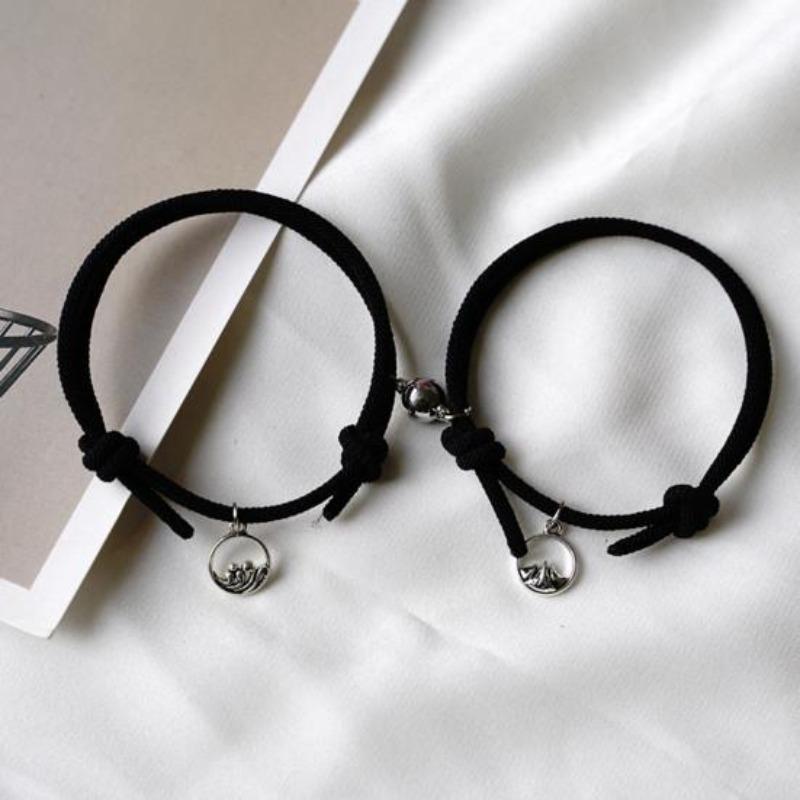 2 bucăți Magnet reglabil Brățară împletită pentru cuplu Breloc pentru cuplu Brățări îndrăgostiți