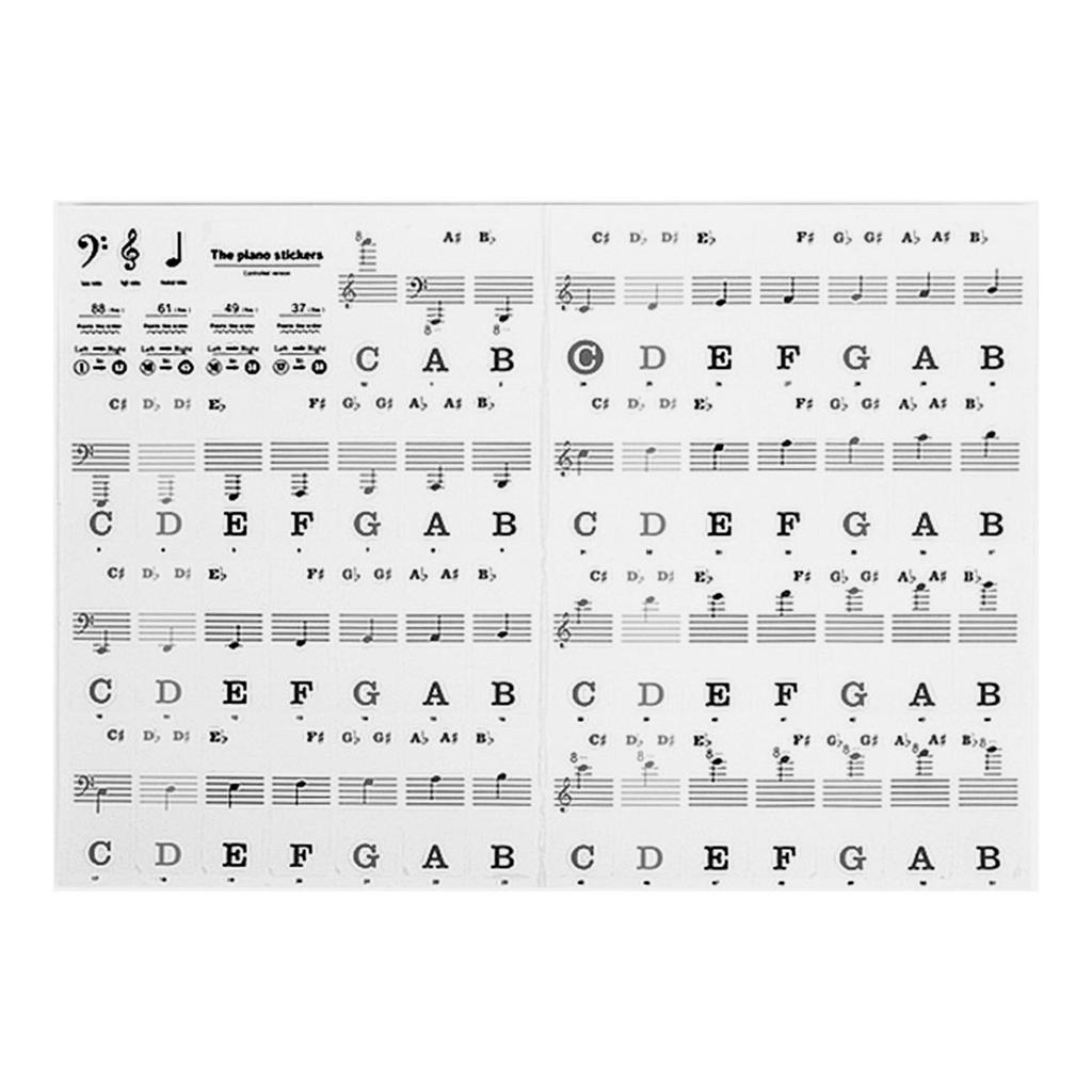 88 61 54 Tasters Piano Keyboard Klistremerker Avtakbare Keyboardetiketter med Notelinjer for Nybegynnere Enkel Installasjon