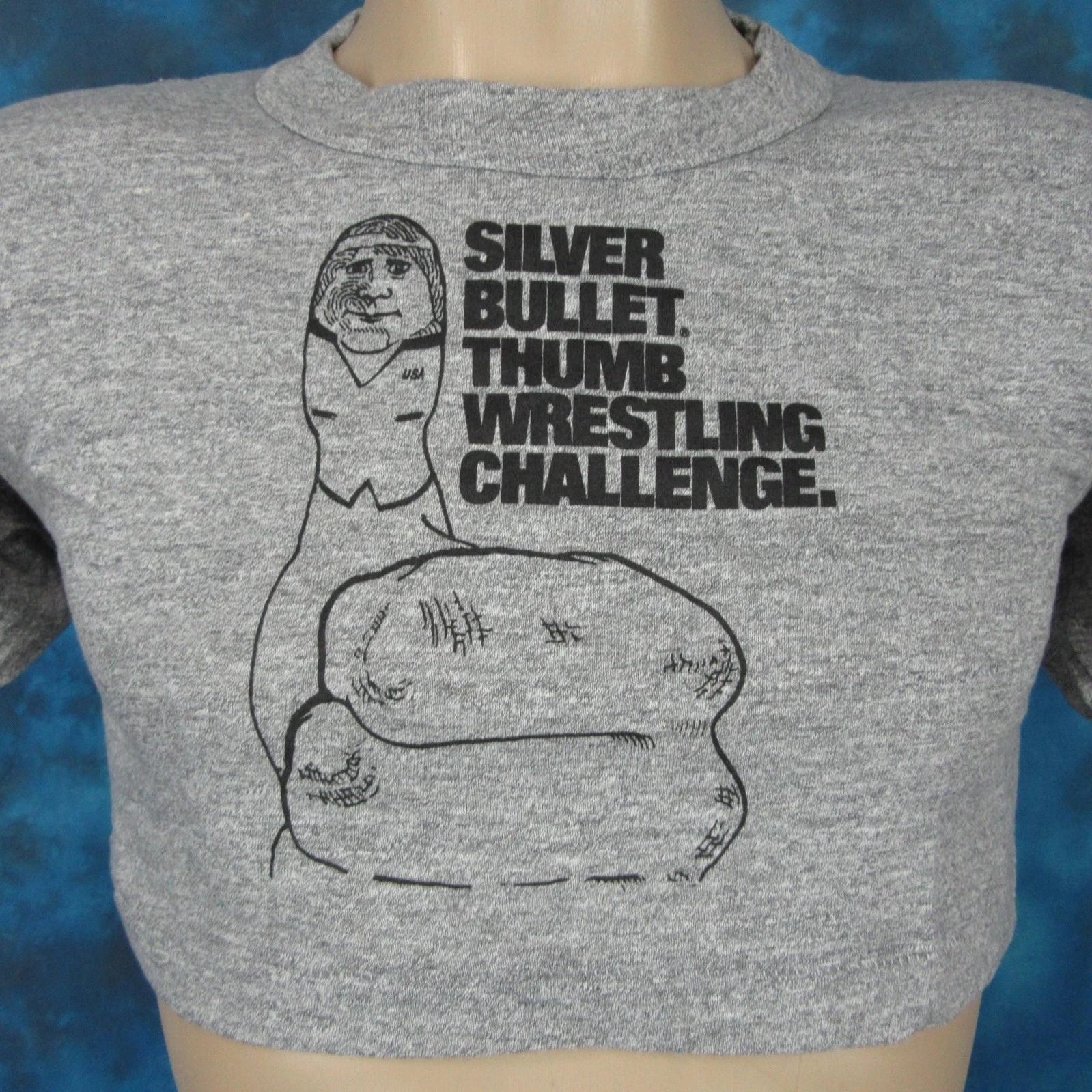 

vtg 80s COORS SILVER BULLET THUMB WRESTLING BELLY T-Shirt XS single stitch beer L