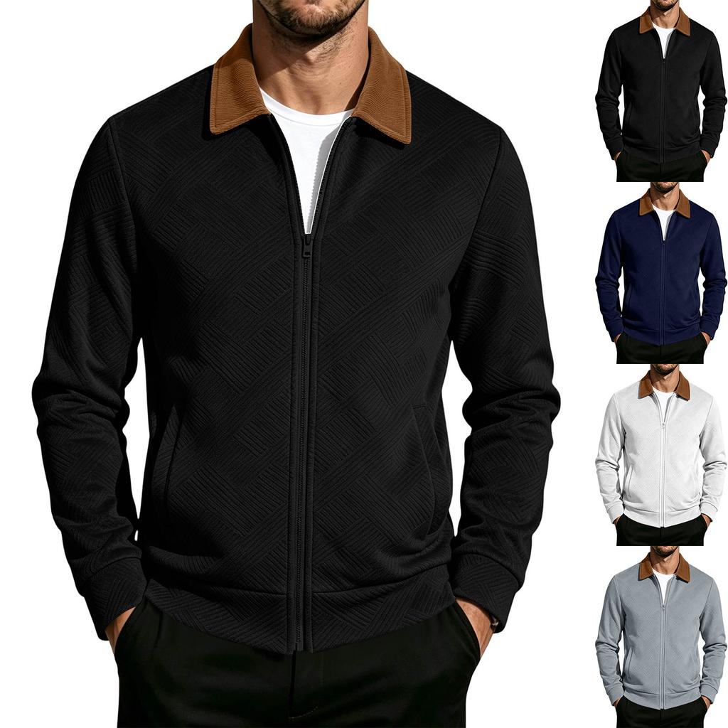 Men's Casual Baseball Jacket with Knit Lapel Color Lightweight Outerwear