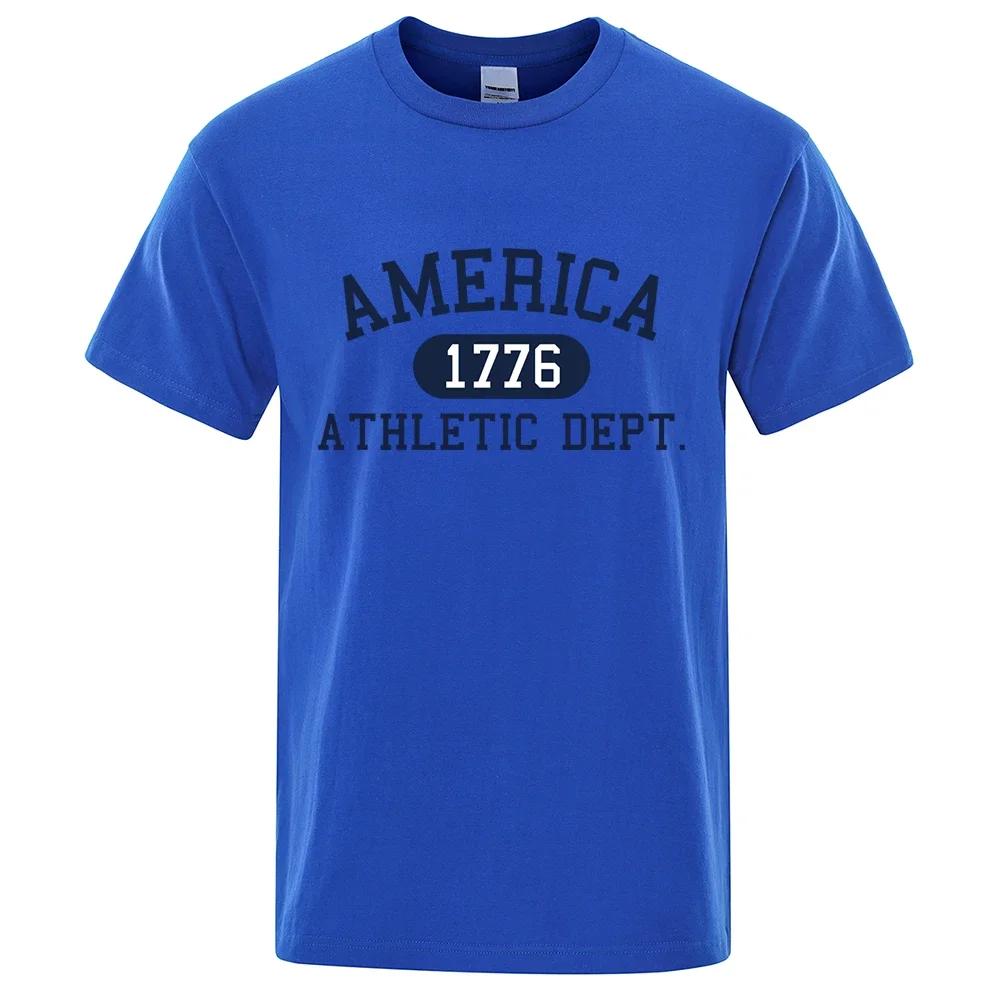 America 1776 Athletic Dept Letter Tshirt Man Fashion Tee Clothes Summer Luxury T-Shirt Hip Hop Breathable Cotton Tee Clothes