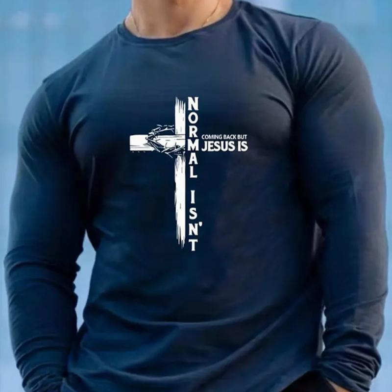 

Чоловічі футболки з принтом тернового хреста, футболки з довгим рукавом, повсякденний пуловер з круглим вирізом, чоловічий одяг, великий розмір XL синій