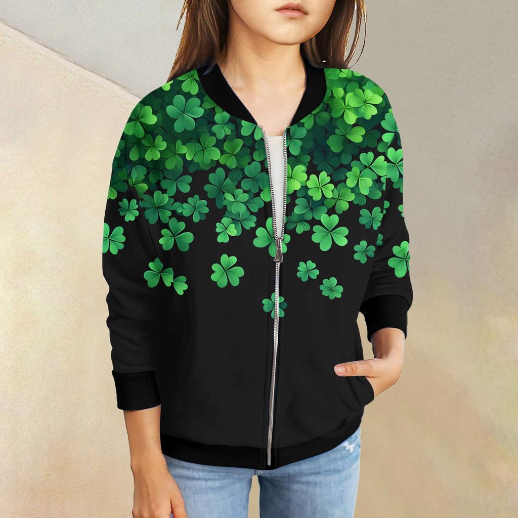 Dívčí bundy na zip Dětské podzimní mikiny s dlouhým rukávem Svrchní oděvy s kapsami St. Den svatého Patrika 5-15 let