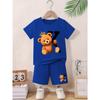 Boys' Fashionable Summer Comfortable Short Sleeve KING Bear Print Set, Perfect for Outdoor