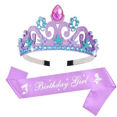Mermaid Rhinestone Starfish Crown Headband for Kids - Ocean Theme Birthday Party Princess Hair Accessory