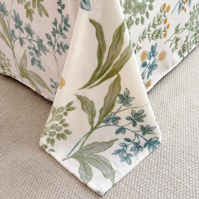 3Pcs Botanical Floral Style Bed Sheet Set Flannel Bed Sheets for Fall and Winter Luxury Super Soft Cozy Queen Size Bedding Set