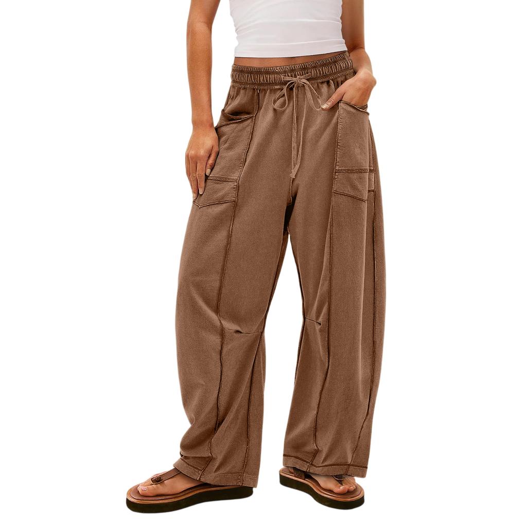 Women's Wide Leg Pants With High Waisted Straight Leg And Spliced Pocket Casual Pants