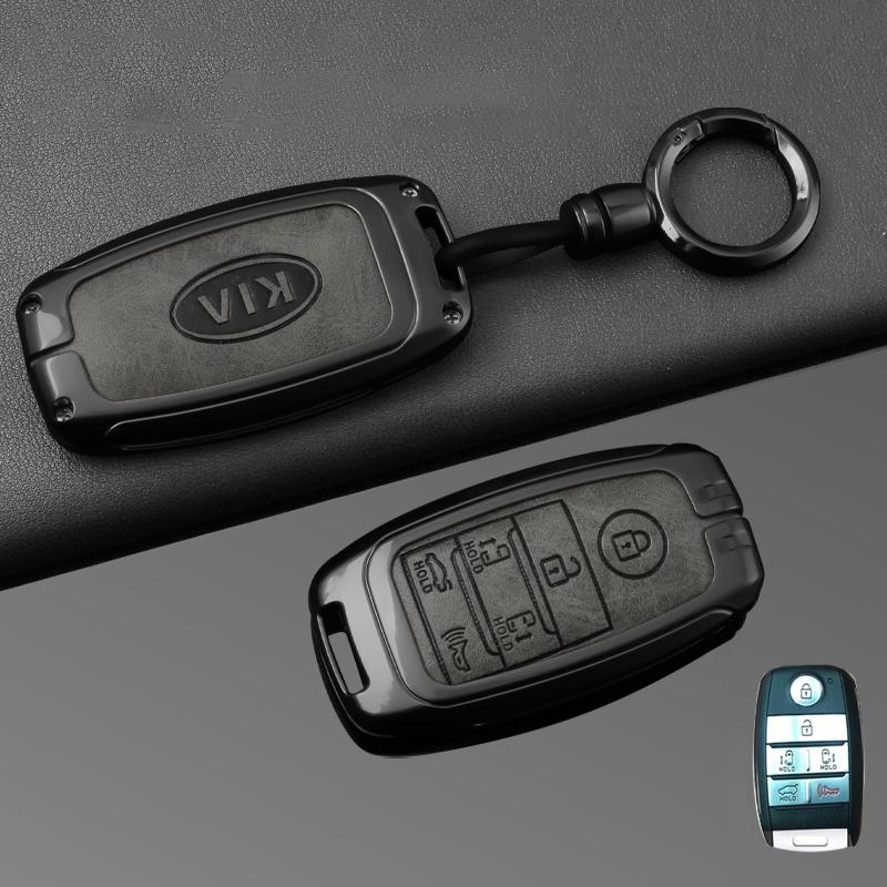 2026 Hot Car Sticker Zinc Alloy Leather Car Remote Key Case Cover Holder Shell For KIA Sedona Grand Carnival Sorento Protector K