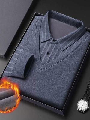 Heren Dikke Warme Polo met Lange Mouwen en Pluche Revers - Casual, Zakelijk-Klaar en Veelzijdig