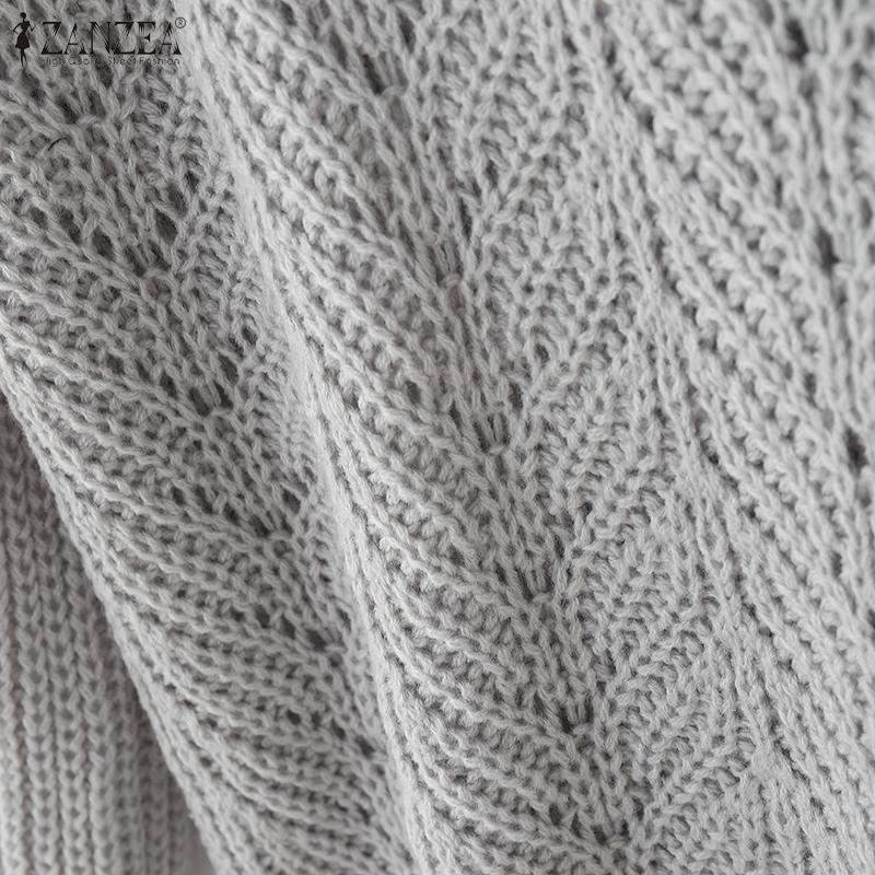 ZANZEA Autumn Winter Women Off Shoulder Long Sleeve Knitted Hollow Sweater Jumper Pullovers