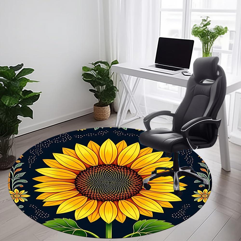 1pc Sunflower Pattern Office Round Area Rug, Indoor Mat Suitable ForOffice, Under Office Chairs Bedroom Living Room Home Decor, Room Deco  D040