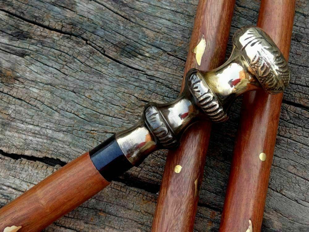 Antiker Stil Viktorianisch Vintage Designer Messinggriff Gehstock Holzspazierstock