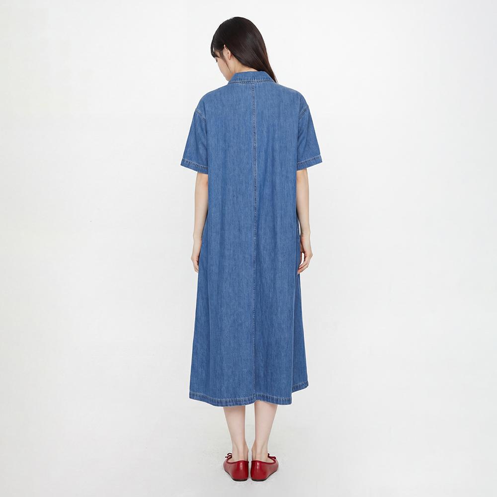 Rap Short Sleeve Shirt-Style Flare Long Dress As2Do561