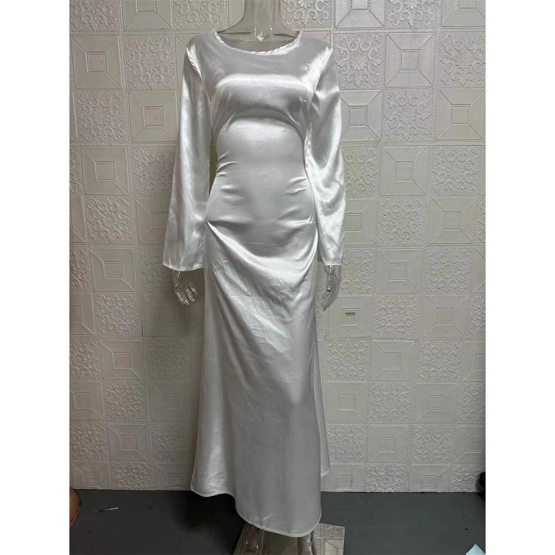 Letnia Elegancka Sukienka Z Długim Rękawem Y2k Kobiety Seksowne Retro Solidne O-neck Wąskie Sukienki Kobieca Moda Elegancka Estetyczna Rozkloszowana Impreza Odzież