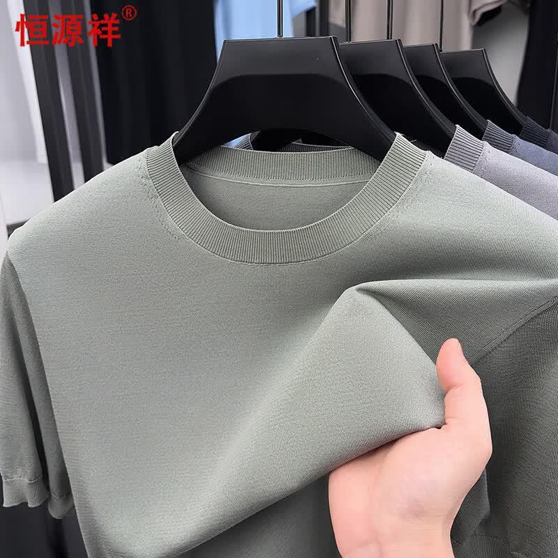Hengyuanxiang Men s Silk Blend Short Sleeve Round Neck T-Shirt 180/XL