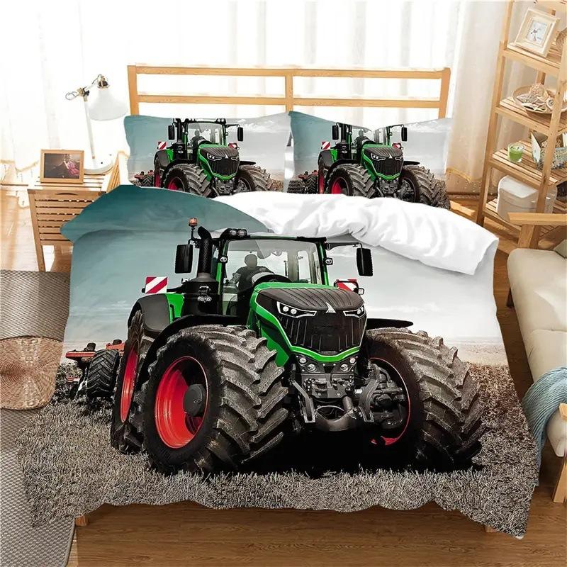 Tractor Pattern Quilt Cover Three-Piece Digital Printing Bedding Duvet Cover Kit