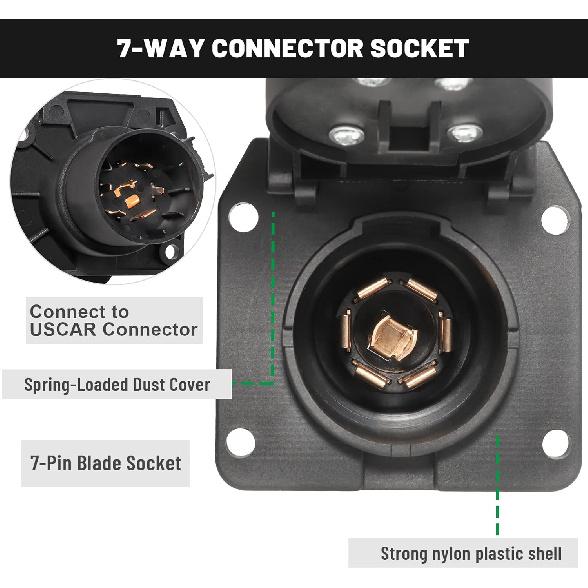 MECMO OEM Style Replacement 7-Way RV Blade Socket, USCAR To 7-Pin Vehicle-Side Female-End Socket For Ford, GMC, Chevy, Dodge, Silverado, Sierra