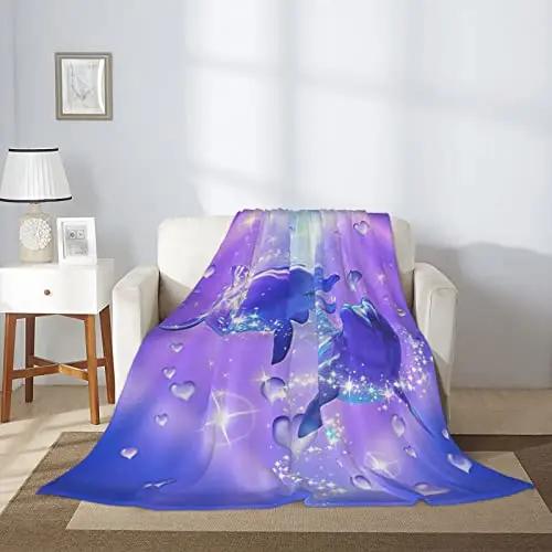 Dolphin Throw Blanket for Adults Soft Flannel Fleece Warm Lightweight Cute Animal Pattern Bed Sofa Couch Blanket King Queen Size