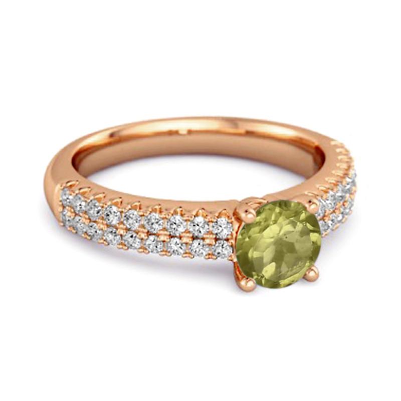 Peridot Double Pavé Band Ring - 925 Sterling Silver Rose Gold Vermeil